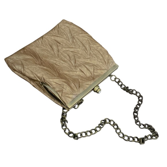 Vintage Jessica McClintock Gunne Sax Gold Metallic Leaf Texture Leather Purse - Picture 2 of 5